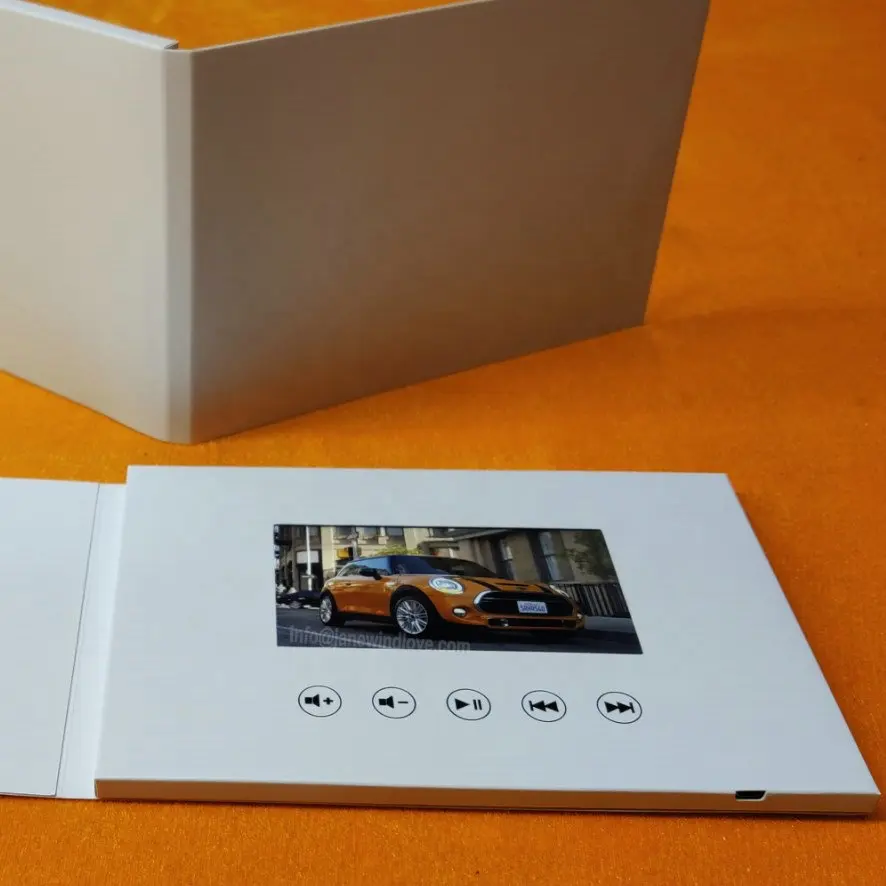 Creative video paper craft lcd screen tft video greeting card 5 inch in white paper upload personal video