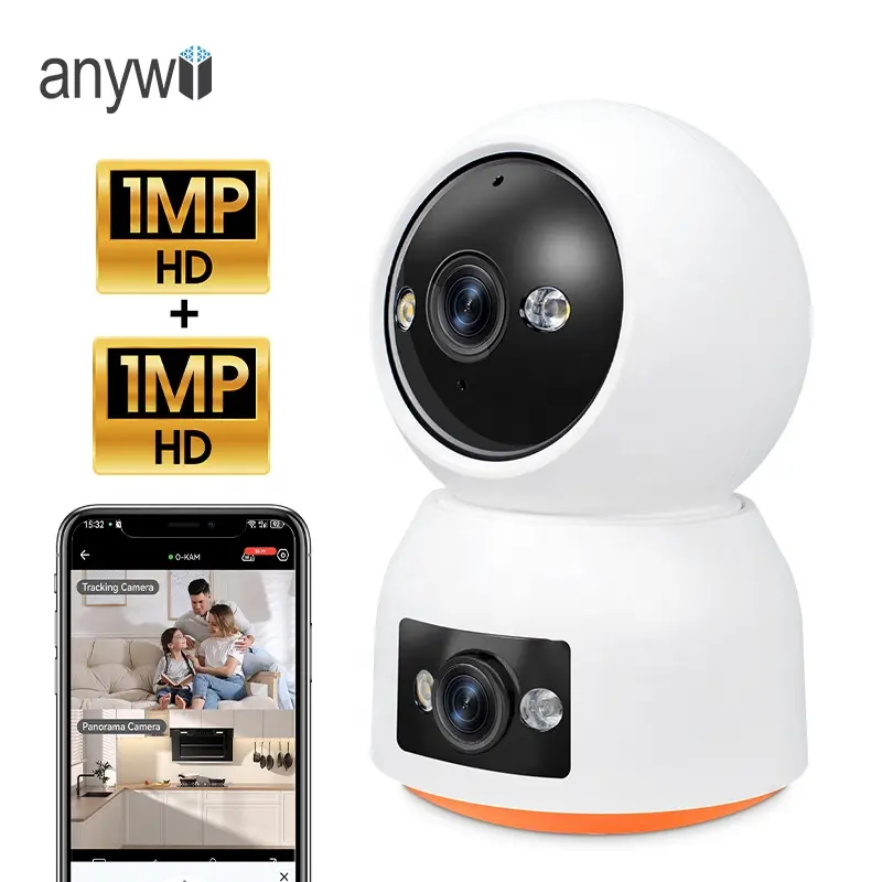 Anywii P221Aデュアルレンズセキュリティカメラ (PET/ベビーモニター用) 電話アプリ付き1080P屋内カメラ (ホームセキュリティ用) Wifiドッグカメラ