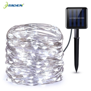 LED户外太阳能灯银线串灯10米100LED仙人节圣诞装饰派对5M50LED 20M200LED花环