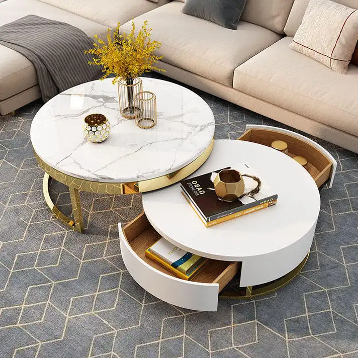 WSE6002 Nordic new design metal gold center marble mirrored coffee table modern luxury farmhouse coffee table rustic