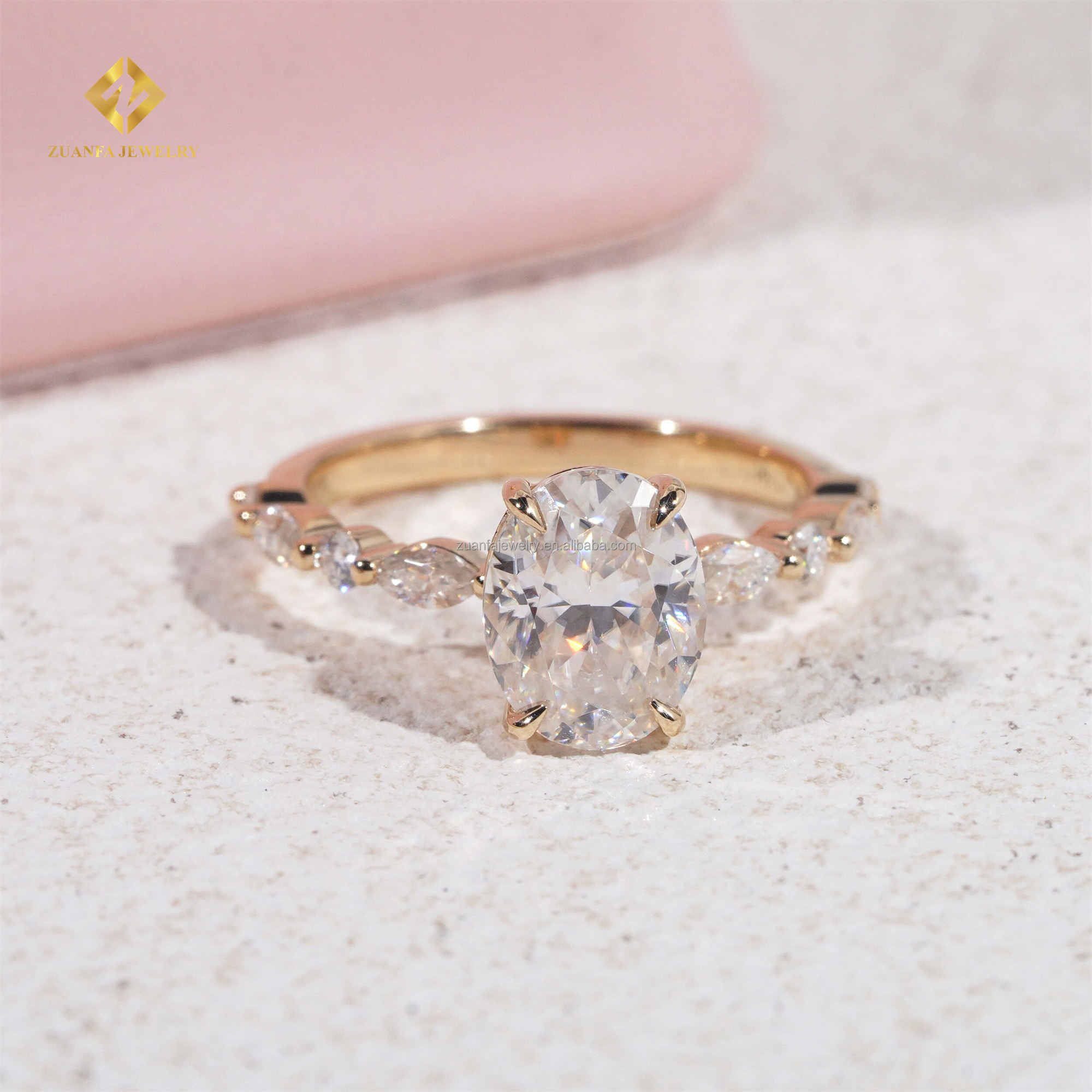 14k yellow gold with 2ct oval lab grown diamond