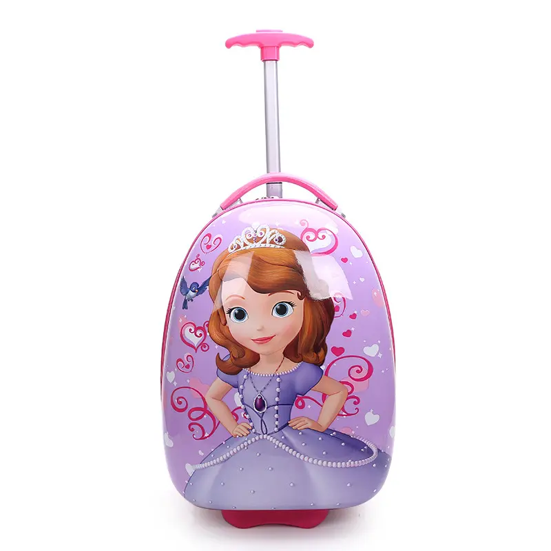 2022 New Trend Fashion Wholesale 16 inch Child Ride on Luggage Kids Bag Travel Rolling Skateboard Suitcase Bag Cartoon Image