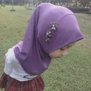 Wholesale <strong>2025</strong> High Quality Solid Color Flower Diamond Little Girl Hijab Scarf Pull up Muzlim Muslim Children Instant Kids Hijab