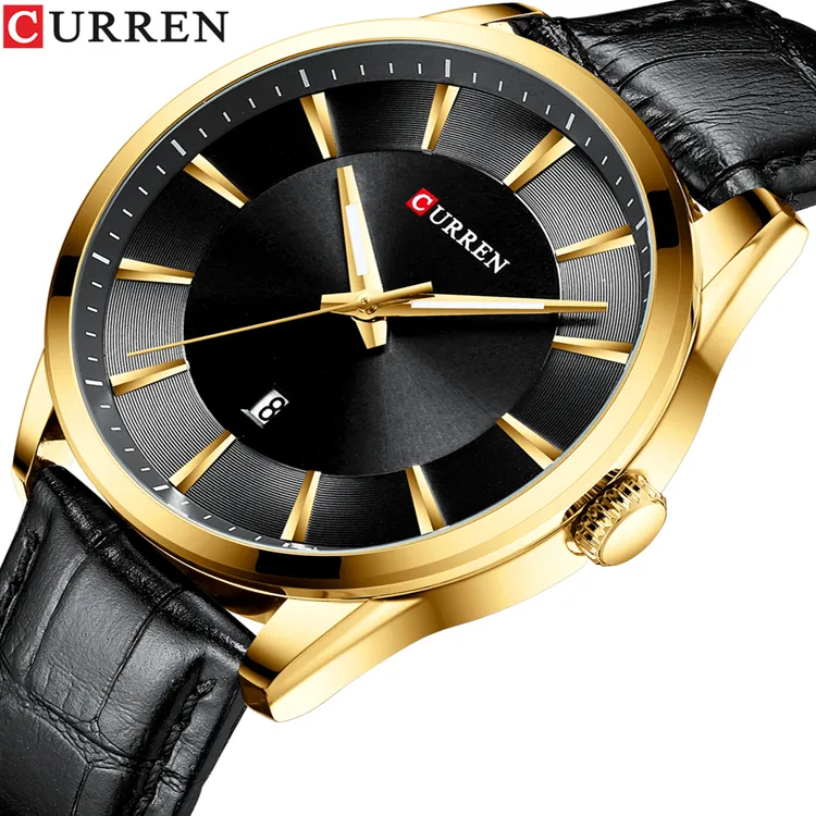 CURREN 8365 Hombre Negocios Relojes de marca de cuarzo con fecha y semana Cocodrilo Cuero Moda Reloj de lujo Correa para hombres Hombre Niño