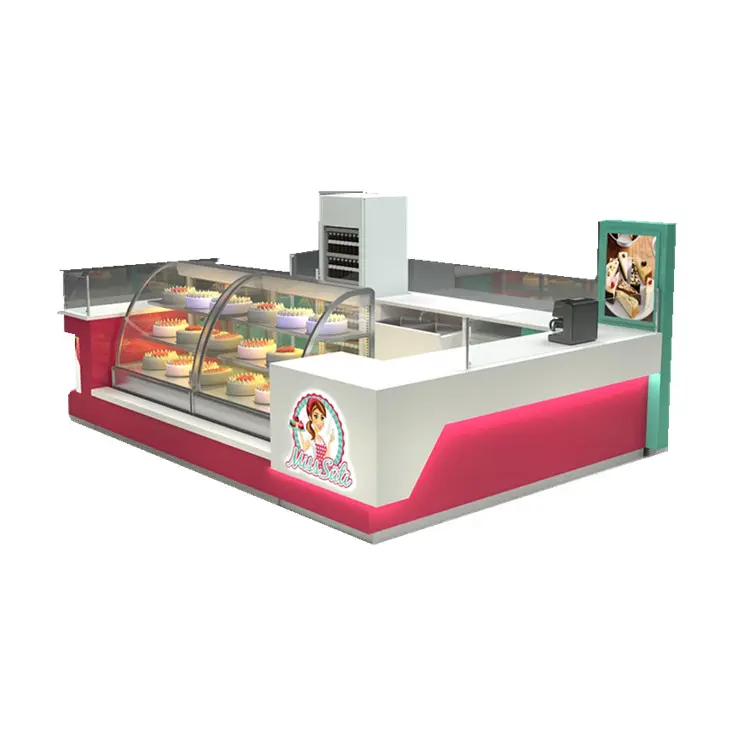 Hot sale cake bakery kiosk design cupcake vending booth with display racks bread stall decoration cupcake stand for mall