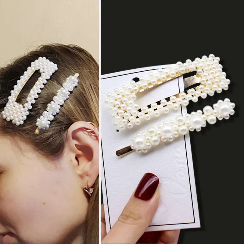 Handmade Pearl Hair Clips Pins for Women Geometric Flower Barrettes Headwear Girls Sweet Pearl Hair Clips Sets Hair Accessories