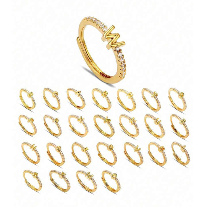 YW Fashion New Style Simplified 26 Letter English Ring Opening Jewelry Rings For Women
