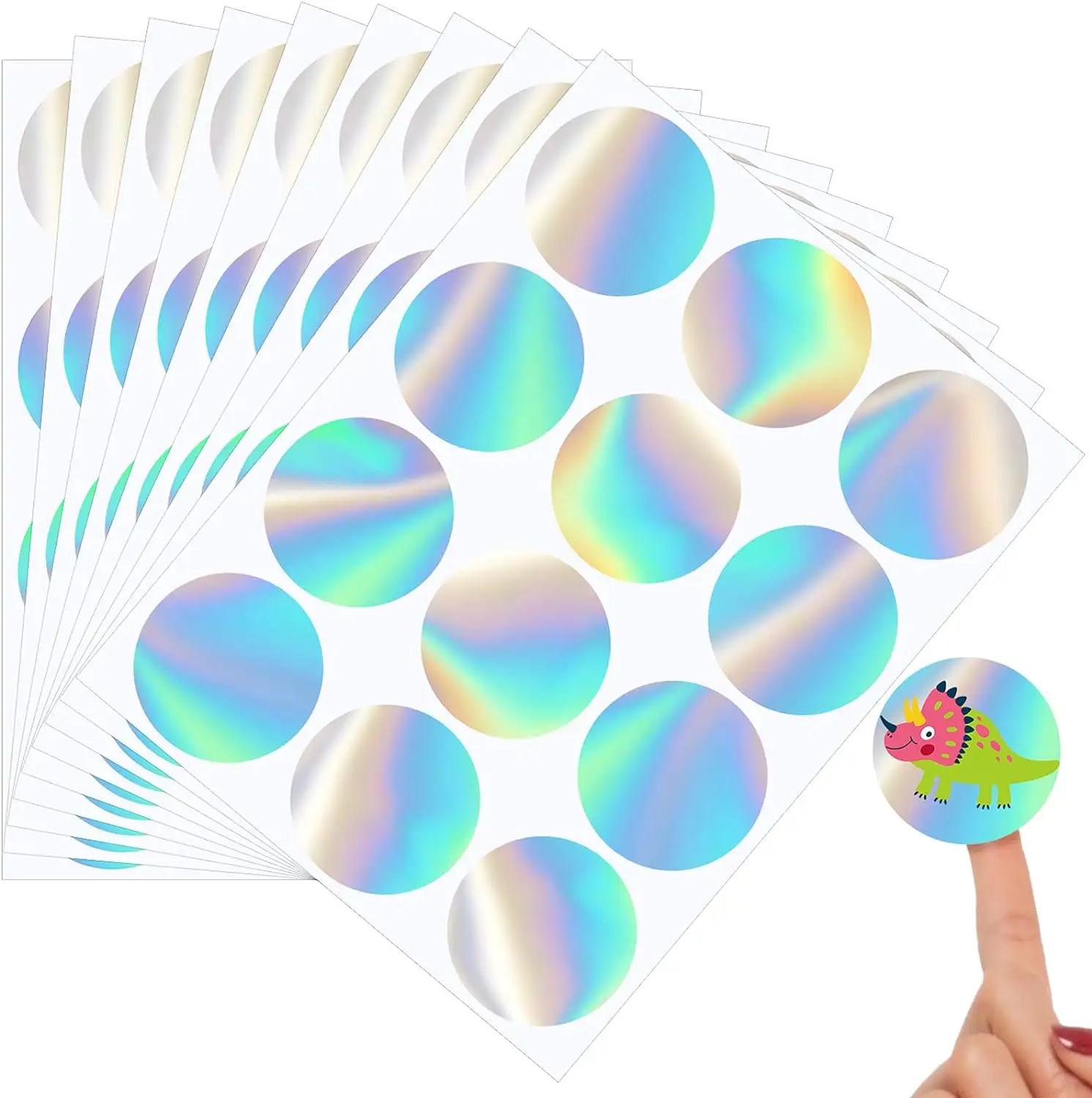 Waterproof Adhesive Holographic Round Stickers for Laser Printer Printable Vinyl Stickers Rainbow Color Coding Labels