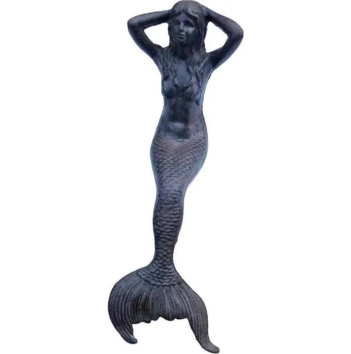 Ferro fundido sentado sereia figura náutica decoração estátua