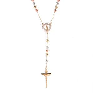 Kalung rosario emas grosir tiga warna kalung manik-manik rosario Bunda Maria - Product Image 1