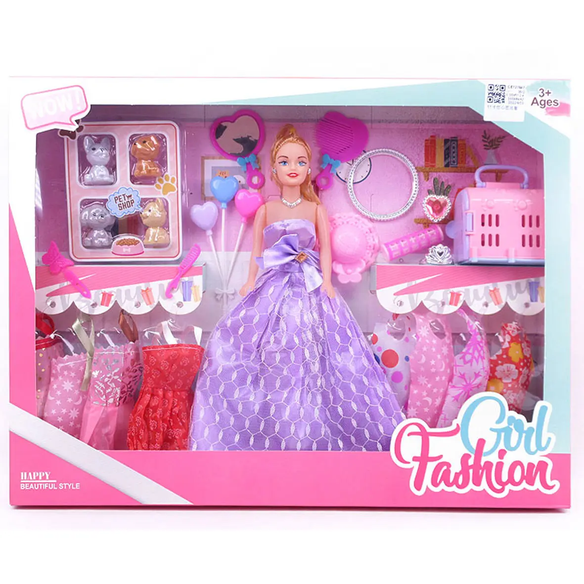 Jinming Lovely Doll Dress Lady Fashion Model Doll for Girl Change Game Pink PVC Plastic Doll Set with Clothes and Suitcase Girls