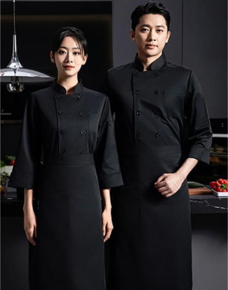 Chemise noire à manches longues + tablier pour hommes / Ensemble deux pièces