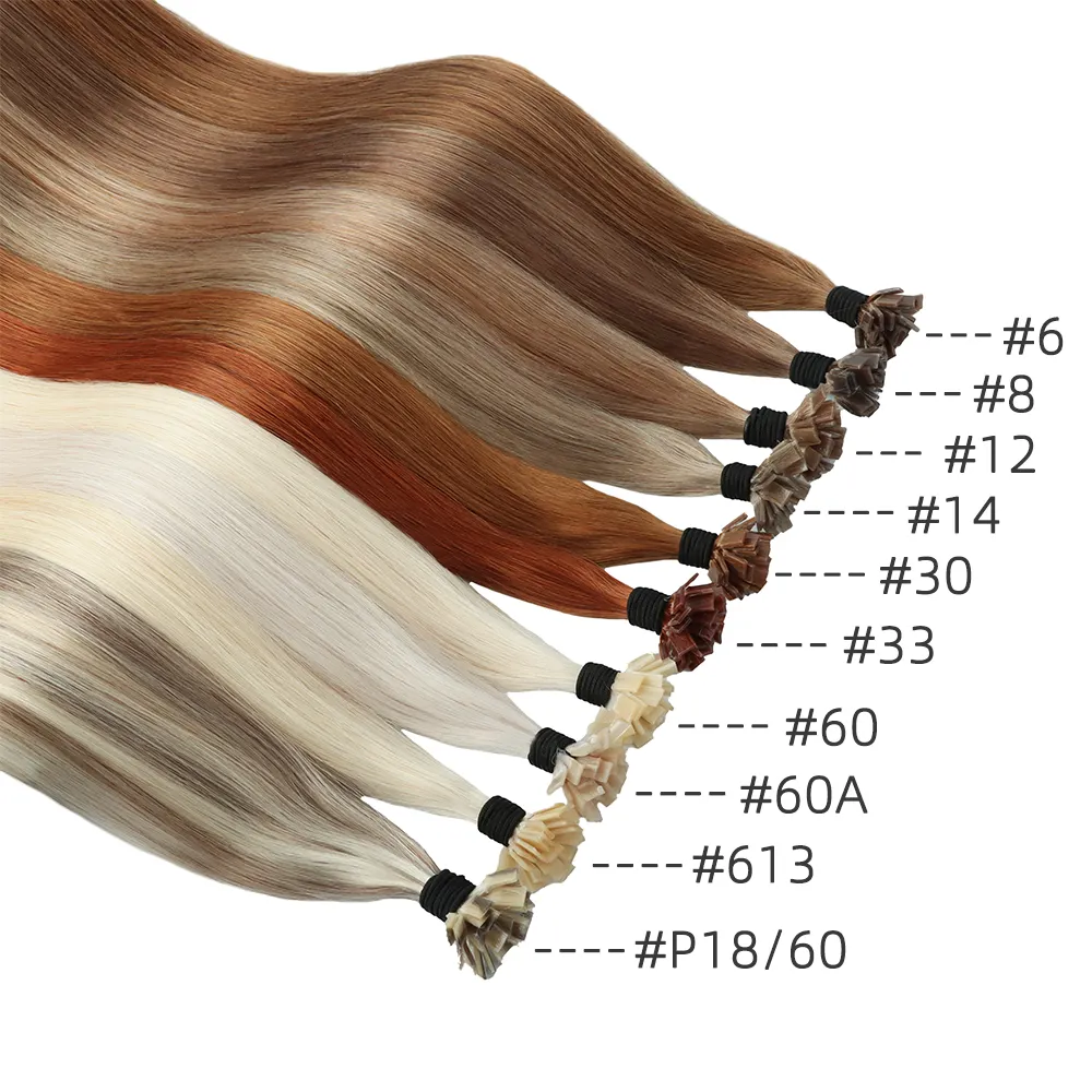 Pegamento de queratina italiano Cabello Ruso Doble dibujado Extensiones de cabello humano Keratina Bonds K punta Extensiones de punta plana