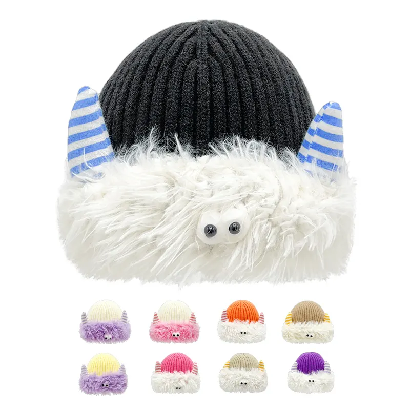 Custom Lovely Strange Knitted Winter Hats Cute Monster Thick Warm Furry Beanies