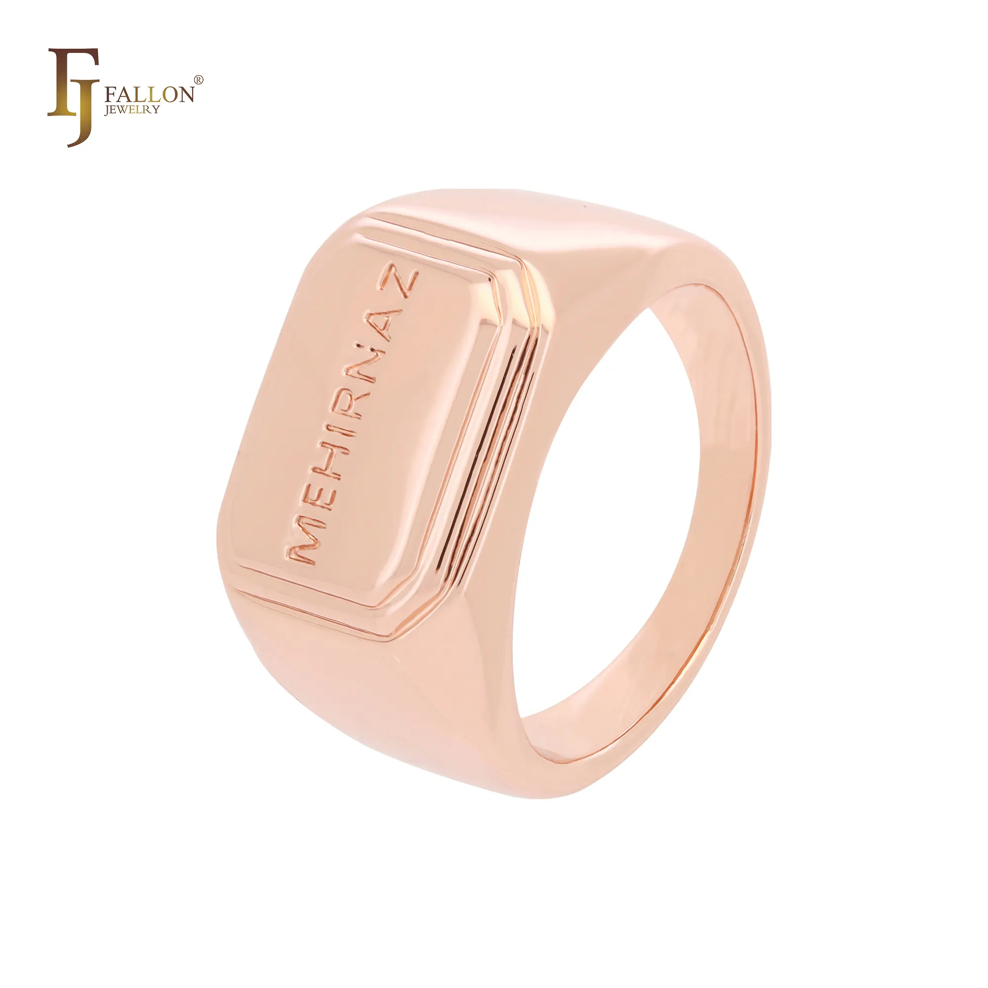 Jewelry FJ Fallon Fashion perhiasan MEHIRNAZ (MEHRNAZ) Stamped Signet pria cincin berlapis emas mawar kuningan berbasis