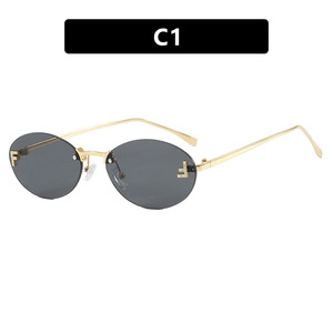 2024 mektup 9072F çerçevesiz kesilmiş güneş gözlüğü Oval Retro küçük çerçeve moda Metal güneş gözlüğü - Product Image 6