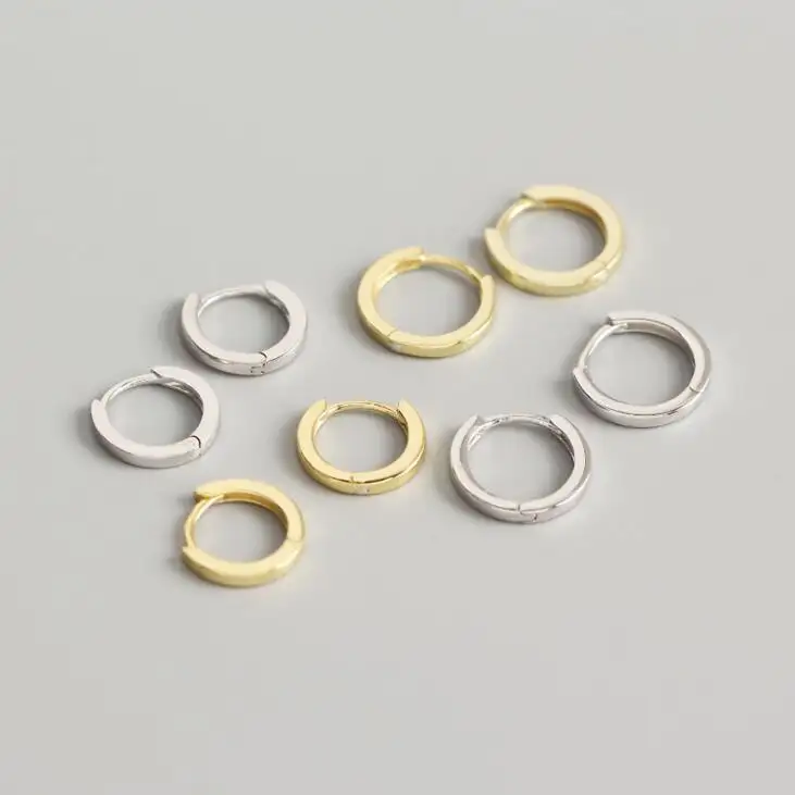 Minimalist 925 Sterling Silver Jewelry Simple 8MM Mini Hoops Women Plain Smallゴールドフープイヤリング