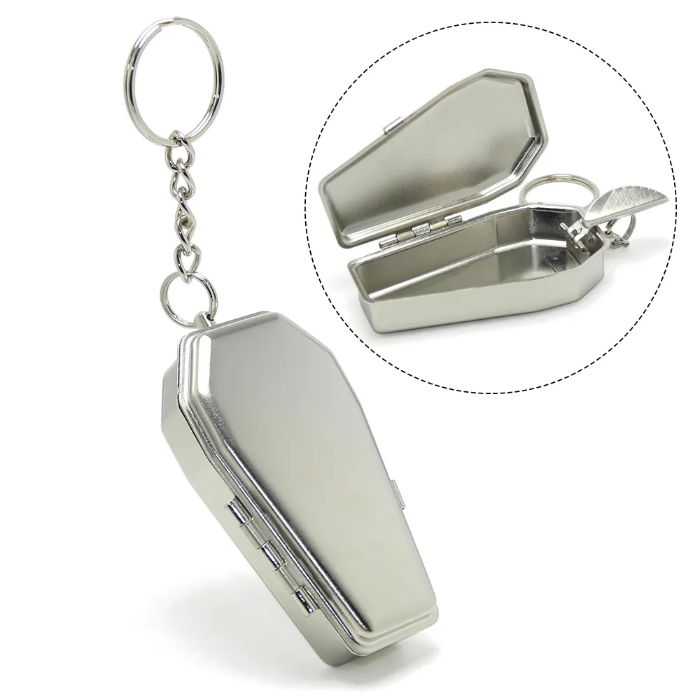 Mini Pocket Ashtray Tool Coffin Key Chain Smoke Cigarette Holder Portable Outdoor Metal Casket Fidget Keyring Ashtray Keychain