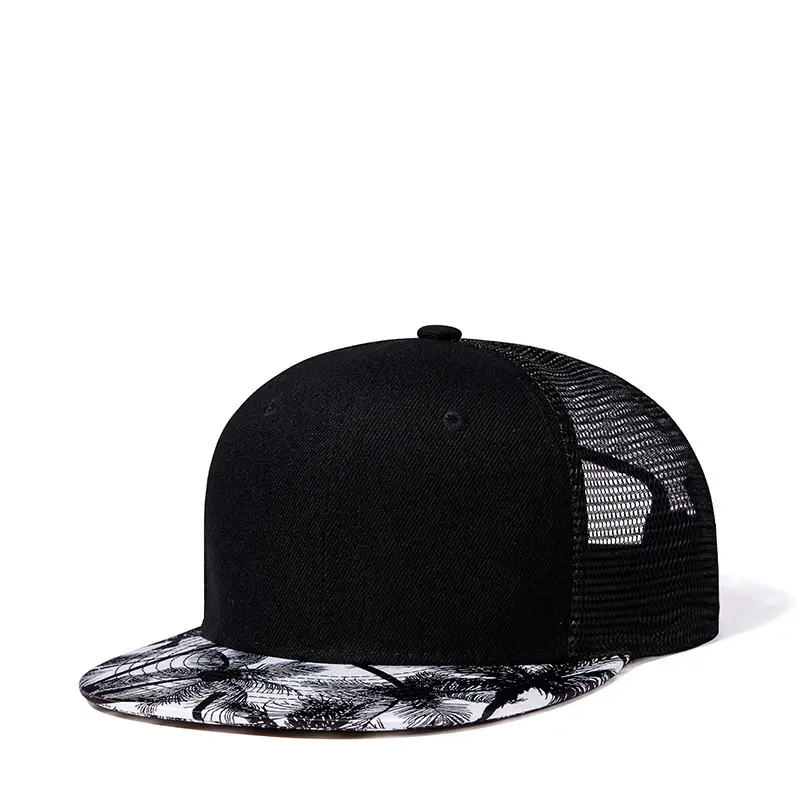 Sombrero de ala plana de coco clásico Hip Hop Net Snapback Cap Flat Bill Visor Cap Sombreros ajustados con logotipo personalizado