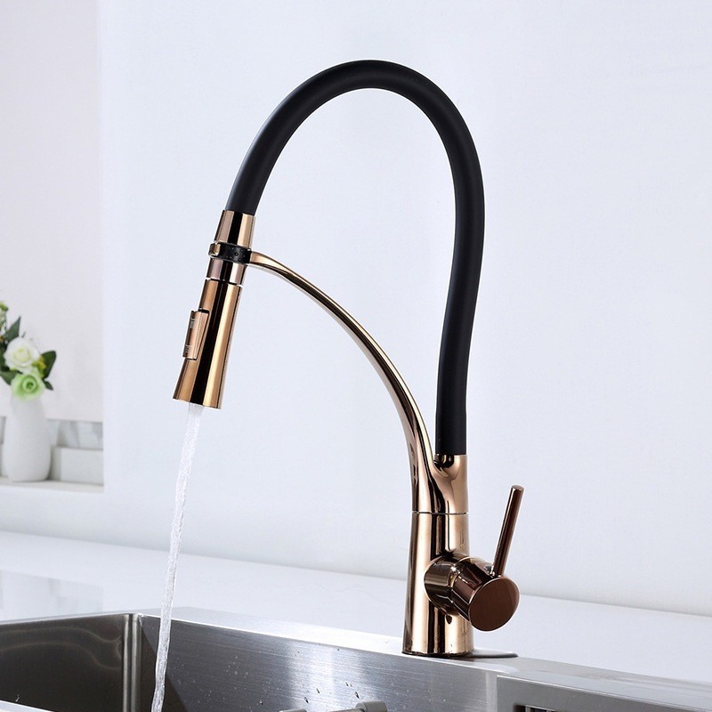 Grifo de cocina para agua fría y caliente - oro rosa
