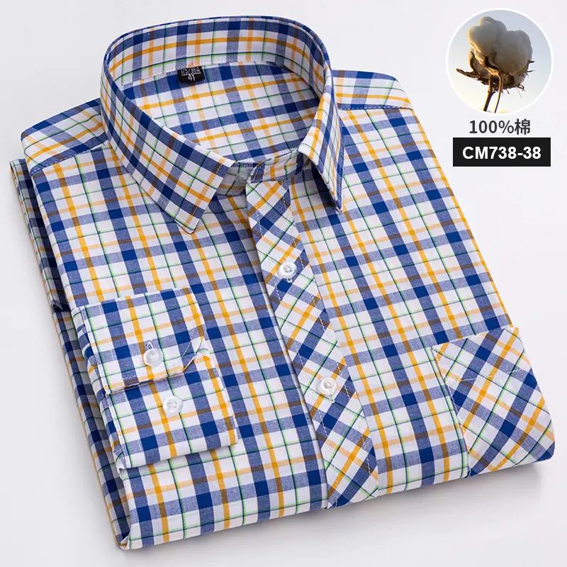 OEM/ODM camisas hombre a cuadros Top Venta de hilo formal teñido de un solo pecho de alta calidad de algodón suave de los hombres camisa a cuadros