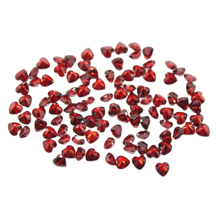 2021 moda strass sintetico zircone rubino a forma di cuore granato rosso pietra preziosa