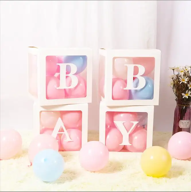 LOVE BABY Caja de globos transparente Género Reveal Baby Shower caja de decoración de fiesta de cumpleaños para globos