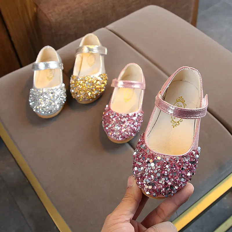 Printemps et automne chaussures personnalisées en cuir PU pour enfants princesse strass petits enfants bébé chaussures de danse ballet pour filles