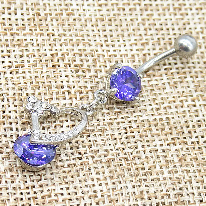 BBR-114 Amazon Piercing Jewelry Belly Button Ring Purple Violet Heart Diamond Women Zodiac Violet Flower Belly Rings