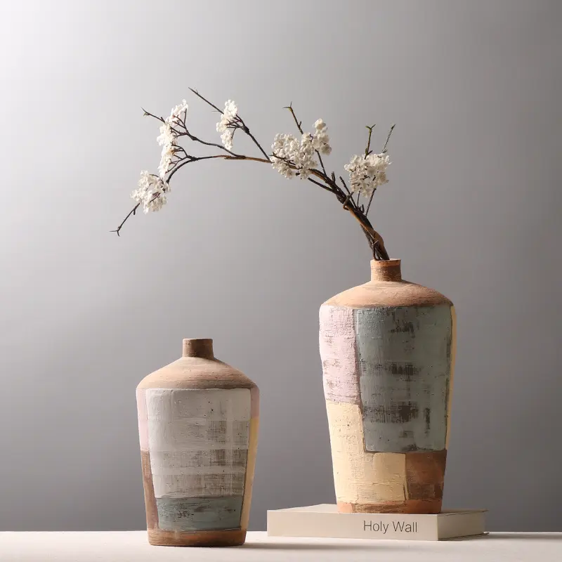 Grosir vas keramik gaya Jepang unik kustom dekorasi rumah Retro Wabi Sabi Dekorasi Rumah guci bunga tembikar kasar