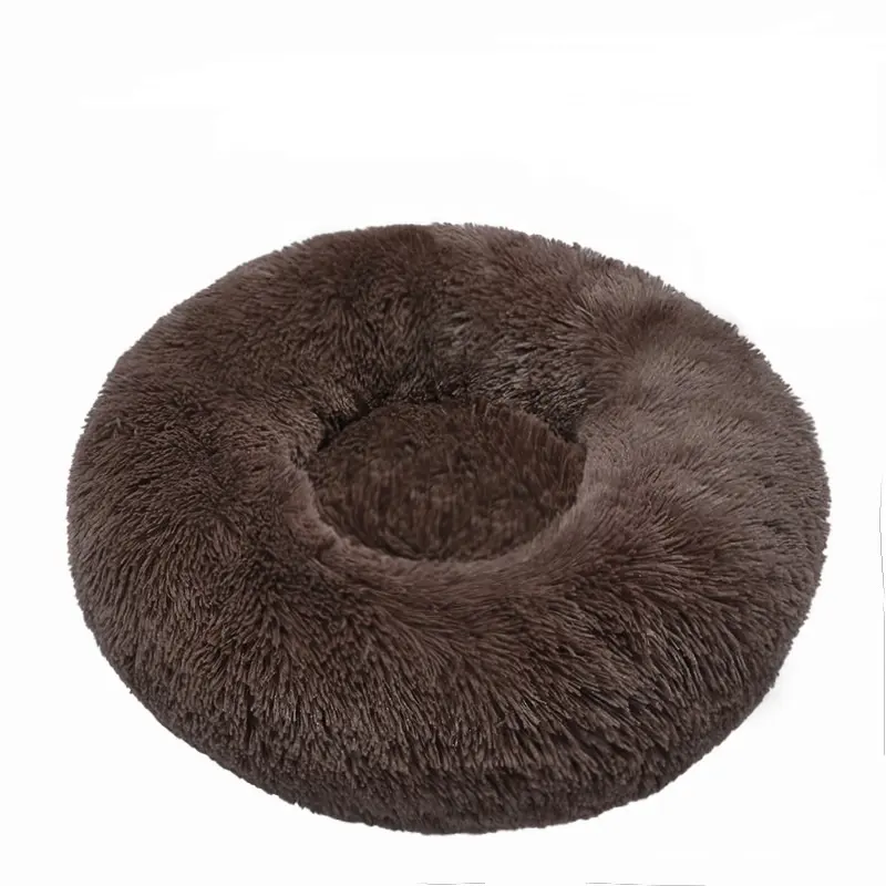 Lit rond en peluche pour animaux domestiques, coussin de beignet en fausse fourrure pour chiens et chats