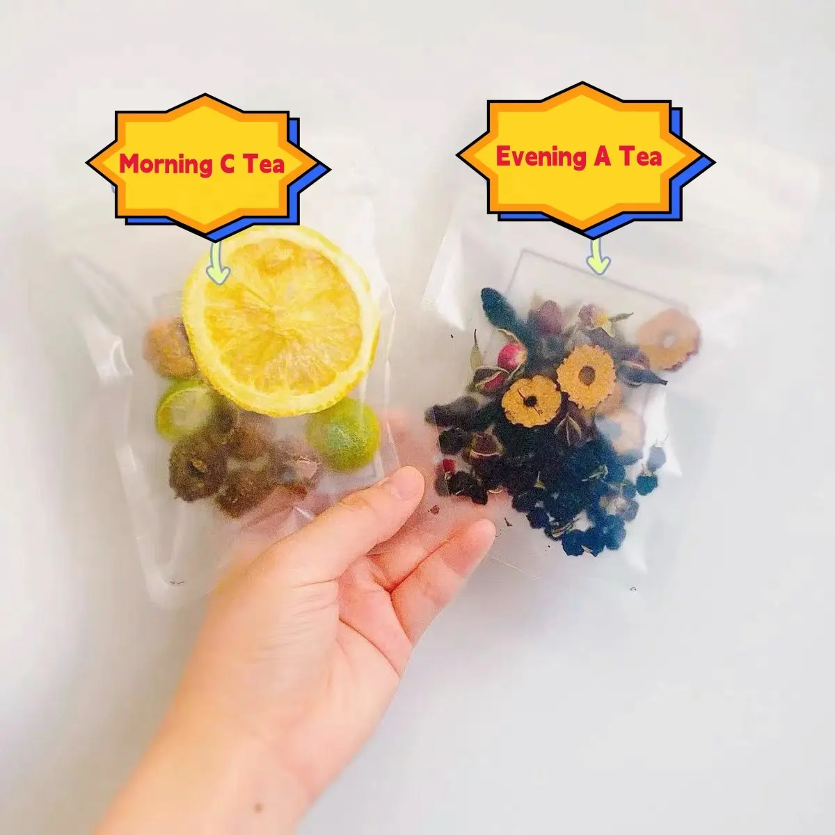 MD02B Pagi C Sore Kantong Teh Kombinasi Lemon Hijau Jeruk Teh Mulberry Goji Berry Campuran Bunga Buah Teh