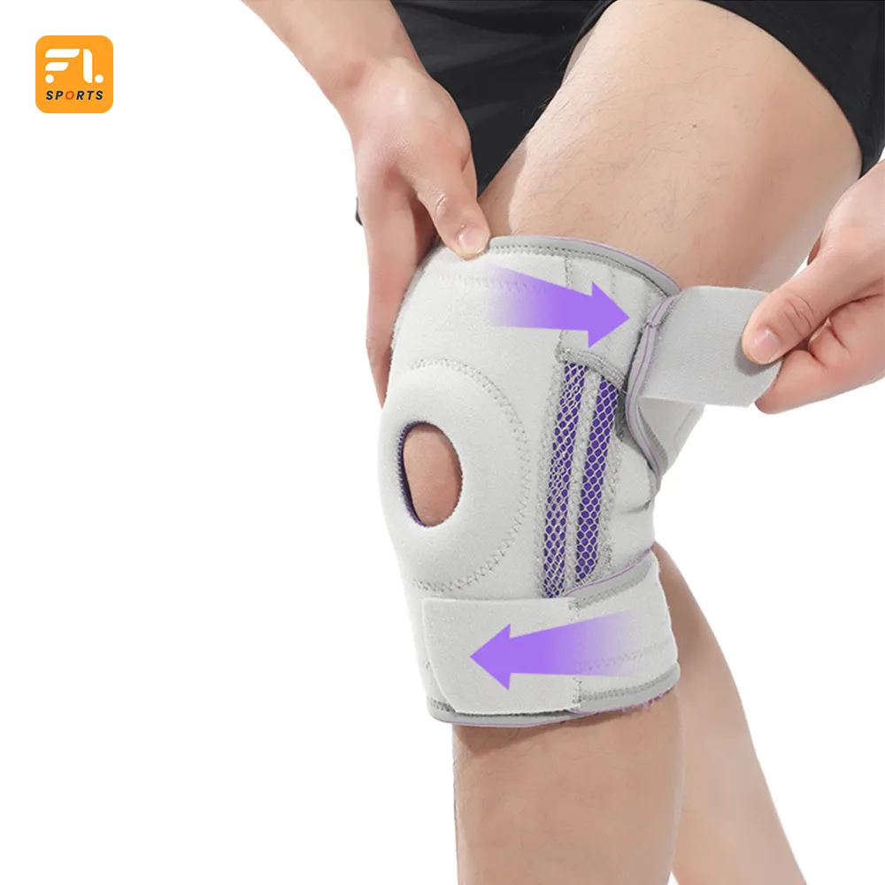 Penyangga lutut portabel dengan tali dapat diatur, penopang lutut lengan penyangga tempurung lutut terbuka