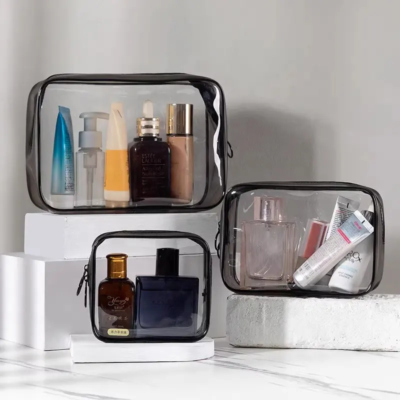 Clear PVC Cosmetic Bag with Logo Small Mini Clear Makeup Organizer Clear Zipper Cosmetic Case with Organizer Features