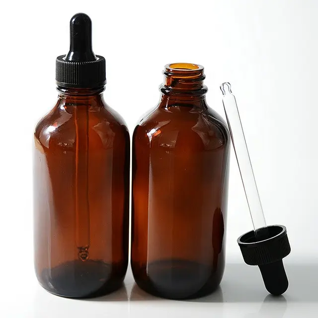 Ámbar-botella de vidrio con gotero, solución médica, con logotipo personalizado, fabricado en fábrica, 120 ml, 4 oz