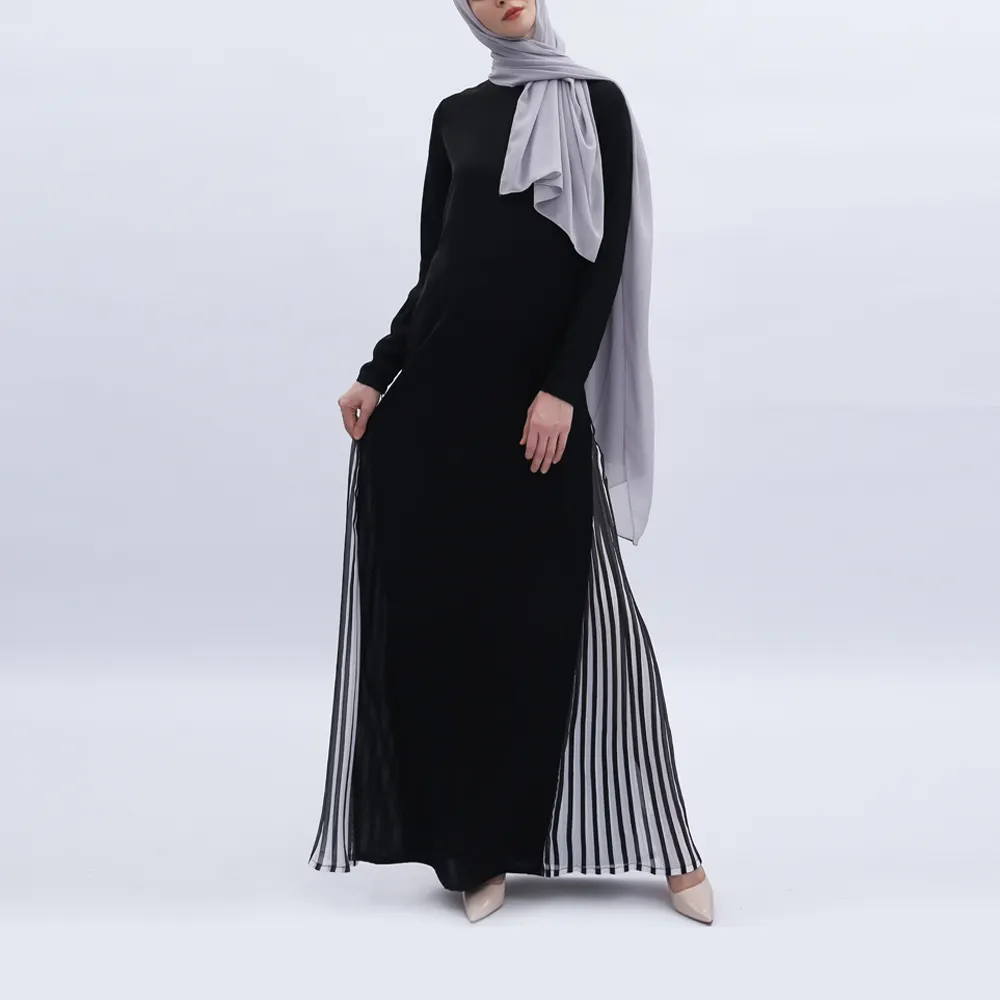 ล่าสุดรุ่นใหม่ที่เรียบง่ายสง่างามจับคู่สี Nida ผ้า Abaya ธรรมดาสีดำ