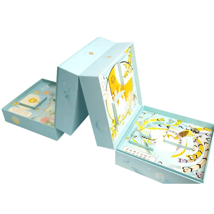 Estilo tradicional chinês Custom Art Paper Papelão Mailer Assinatura Caixas Embalagem Clamshell Souvenir Set para Mooncakes