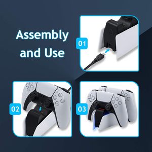 PS5控制器的RGB灯双充电三保护安全双感应控制器的发光二极管充电器站坞站 - Product Image 5