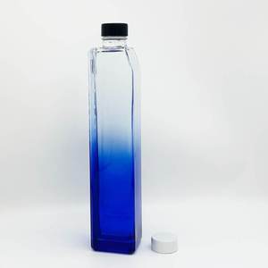 750毫升独特的方形蓝色火石玻璃酒瓶空盒软木盖塞子1000毫升容量扩散器 - Product Image 1
