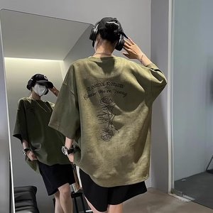 Yeni süet t-<span class=keywords><strong>shirt</strong></span> erkekler yaz boy gevşek kısa kollu tişört rahat ağır ins kısa kollu gömlek erkekler için