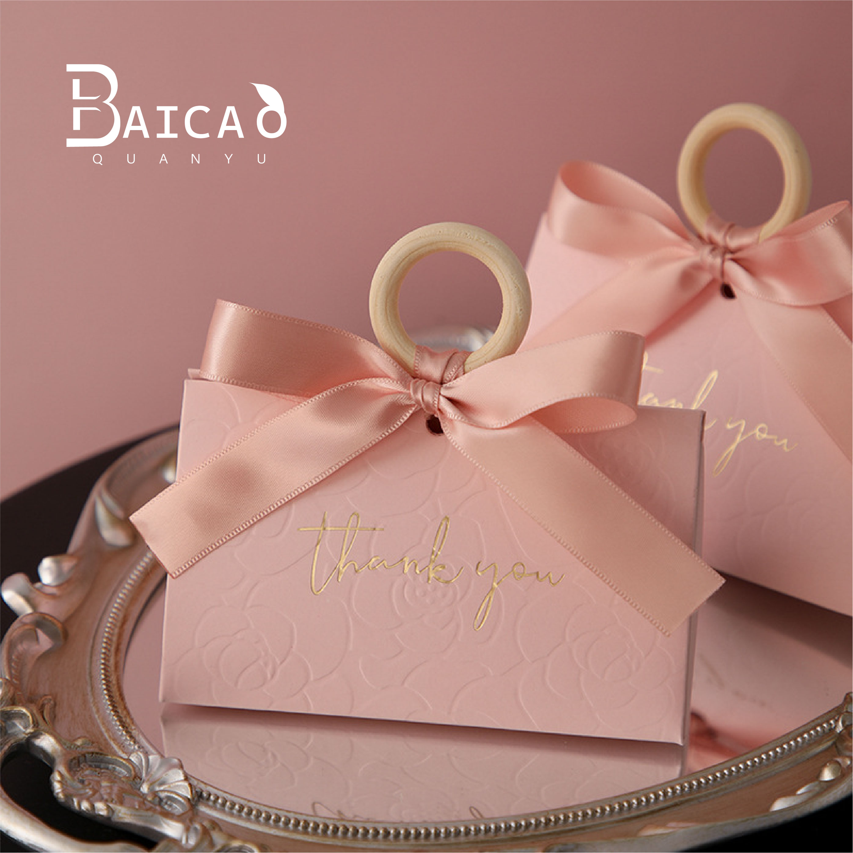 Champagne + Wooden Ring Ribbon
