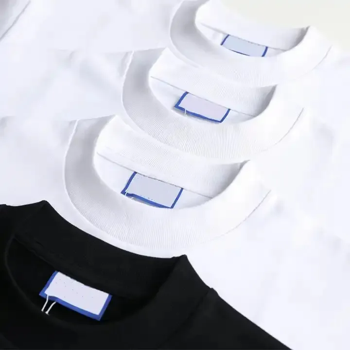 Camiseta masculina de gola redonda com logotipo personalizado, camiseta 100% algodão 400 g/m2 pesada, gola grossa, ajuste quadriculado, de alta qualidade, gola redonda