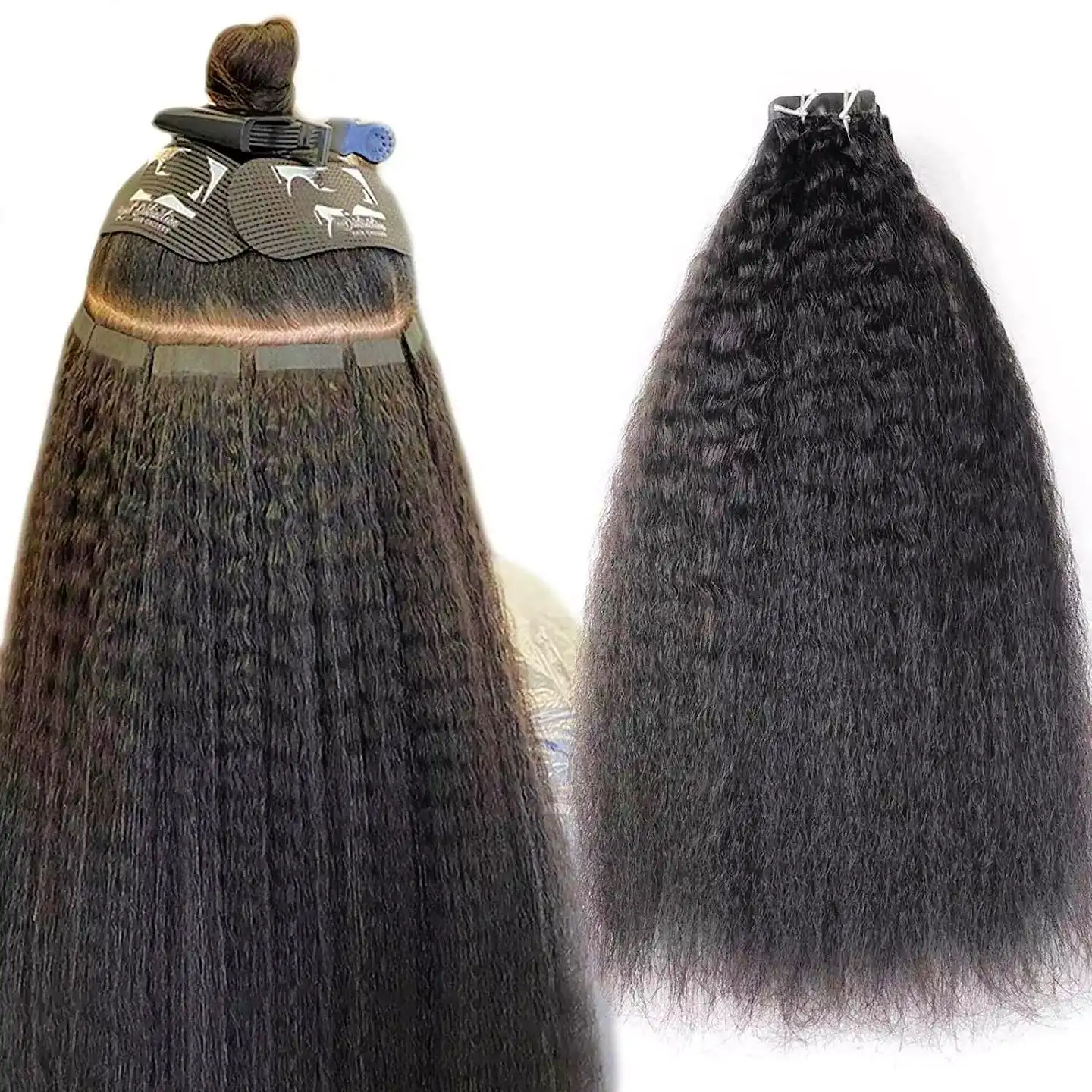 Estensione dei capelli ricci crespi all'ingrosso, capelli Remy nastro umano al 100% nelle estensioni dei capelli, nastro Pu della migliore qualità nell'estensione dei capelli