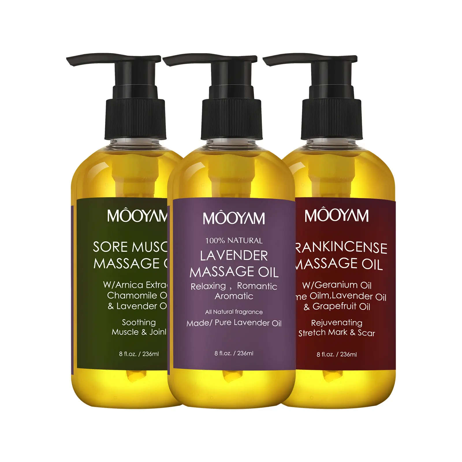 Olio da massaggio per terapia alla lavanda naturale con etichetta privata 236ml per massaggio del corpo SPA olio da massaggio alla lavanda calmante e rilassante muscolare