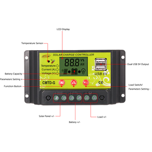 Солнечный PV Контроллер заряда 20A/10A 12V 24V с ЖК-дисплеем двойной USB PWM солнечные PV регуляторы зарядные устройства - Product Image 5