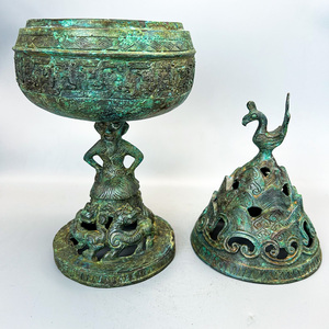 博山炉仿古青铜器工艺品人鸟造型烧香中香文化用品