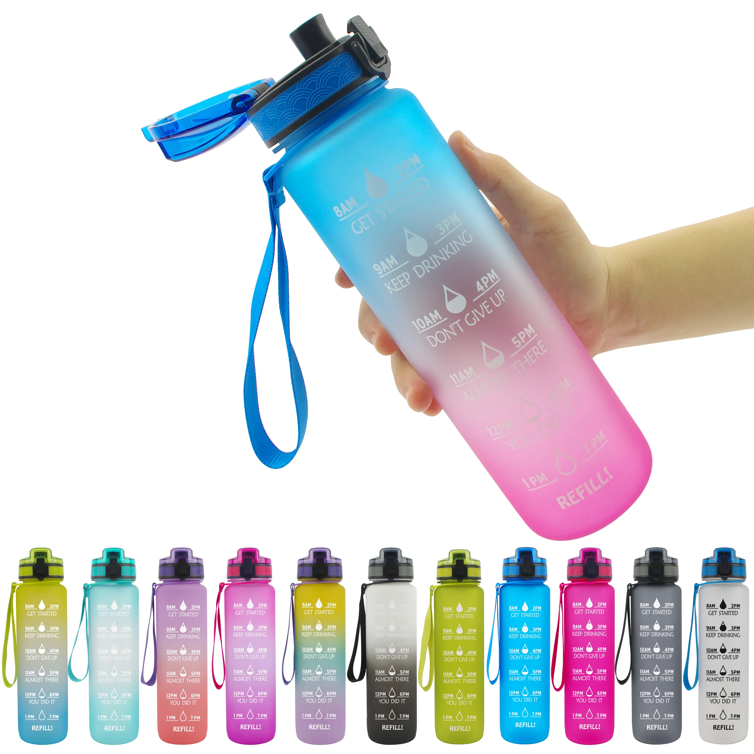 2020 New Motivational Water Bottle Hersteller 32OZ mit Zeit markierung & Flip Top