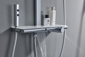 Panel de ducha termostático de primera calidad para uso en apartamentos, Control de botón pulsador, 4 Funciones, lluvia, estilo Piano, diseño suave incorporado - Product Image 5