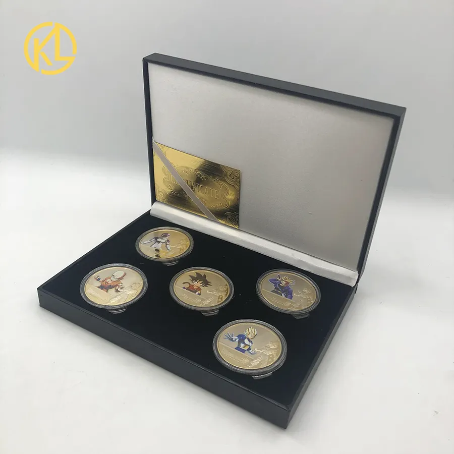 5 pcs Bola de Dragón chapados en oro monedas coleccionables con titular de la moneda japonesa desafío moneda conjunto medalla Original regalo con regalo caja