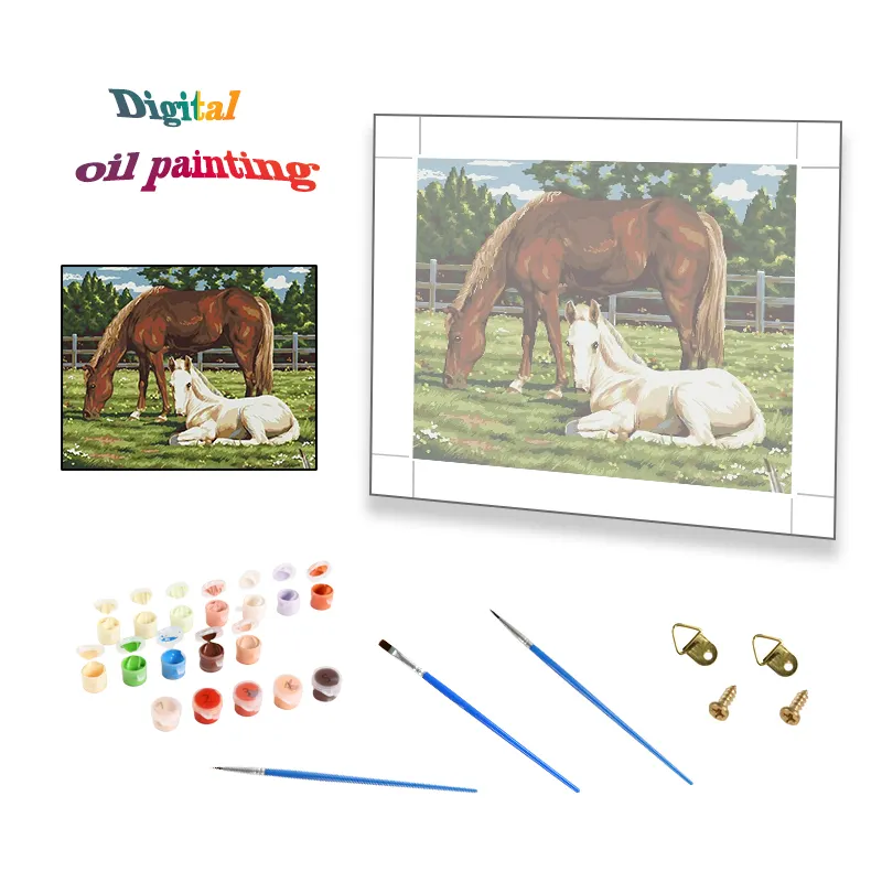 Pintura por números, cavalos na grama, faça você mesmo, pintura por números, animais, arte em tela, artesanato